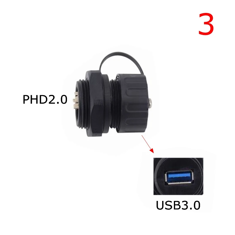 USB 3.0 Waterproof Connector A Female Socket M20 M25 Panel Mount Adapter to 10Pin PHD 2.0 A Female IP68 Waterproof Aviation Plug