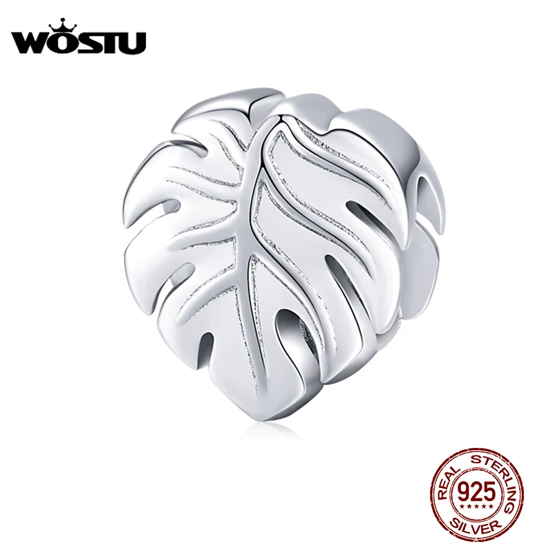 

WOSTU 100% 925 Sterling Silver Monstera Deliciosa Beads Plant Charm Fit Original Bracelet Pendant Fashion Wedding Jewelry CTC141