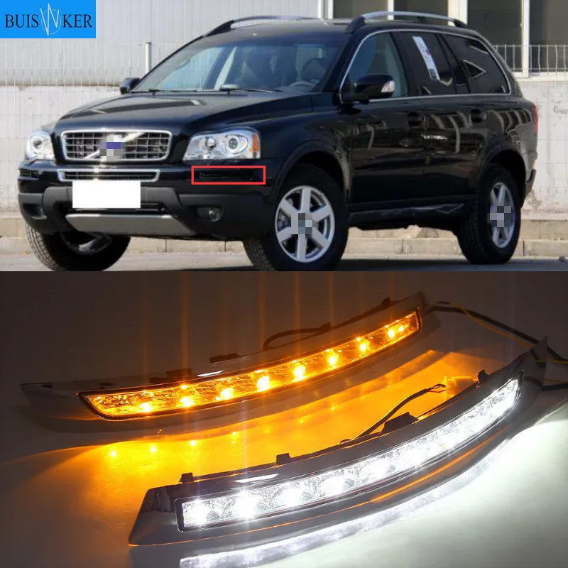 2pcs Car Daytime Running Lights LED DRL For Volvo XC90 2007 2008 2009 2010 2011 2012 2013 Lamp Turn Signal fog lamp Flashing