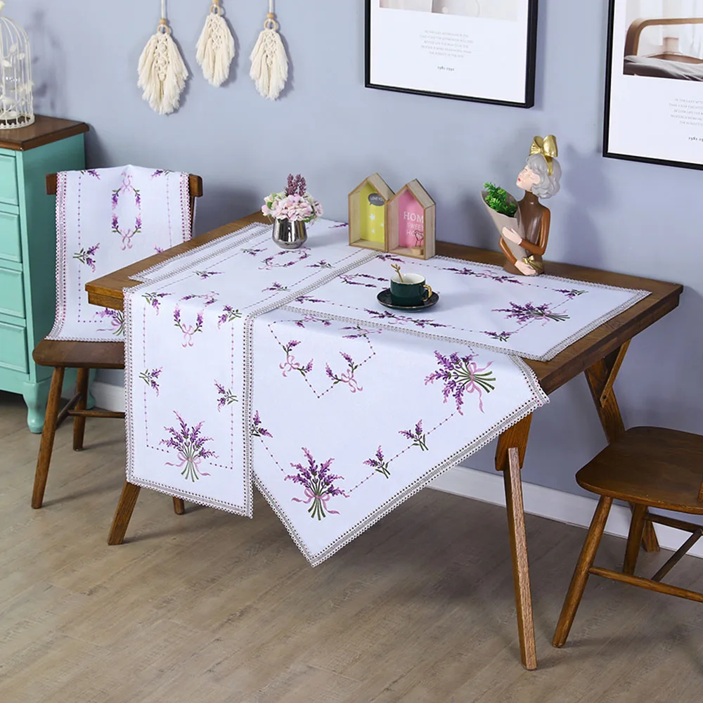 BOHAO Embroidered Tablecloth Purple Lavender Silver Silk Cloth Diamond Rectangular Table Cover Home Dining TeaTable Decoration