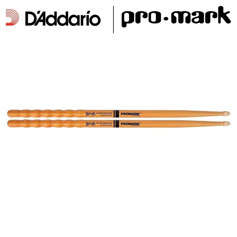 Promark by D\'addario American Hickory Glenn Kotche Active WaveHandle 570 Drumsticks, Wood Tip, ActiveGrip Coating