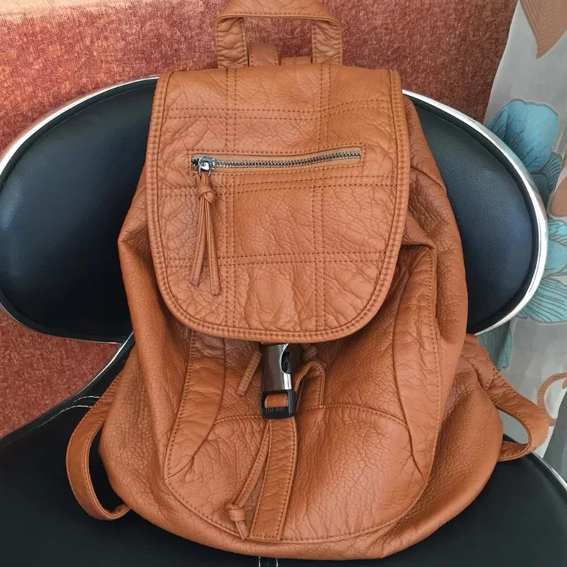 Soft Leather Women Backpack Good Quality Female Washed Leather Bag For Women Casual Ladies Bagpack For Travel