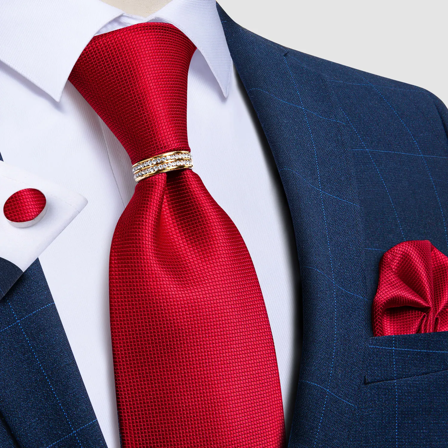 8cm Width Classic Red Solid Wedding Party Neck Ties For Men Casual Suits Tie Handkerchief Tie Ring Gift For Men Gravatas