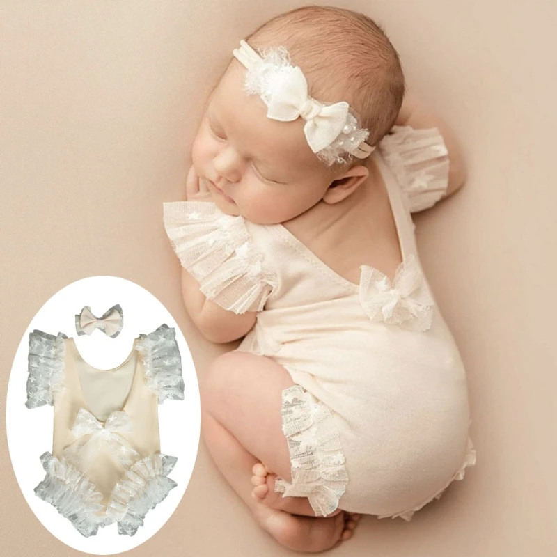 Newborn Baby Girls Photography Props Photography Outfits Lace Romper Clothing Bodysuits Newborn Boy Photo Picture Shoot Prop