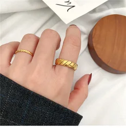 YUN RUO Euramerican Fashion Temperament Simple Diagonal Stripes Twist Stainless Steel Open ring For Woman Man Jewelry Never Fade