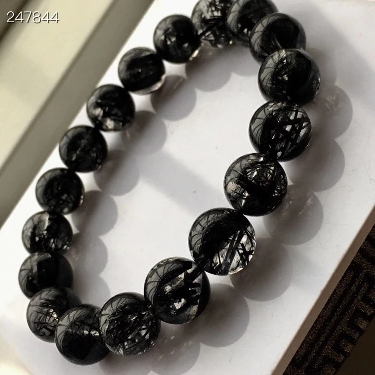 Natural Black Rutilated Quartz Clear Round Beads Bracelet Crystal Women Men 12mm Rare Brazil Genuine Rutilated AAAAAA