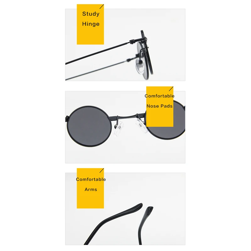 Small Round Sunglasses Women Men UV400 Metal Brand Designer Punk Sun Glasses Steampunk Vintage Goggles Black Shades