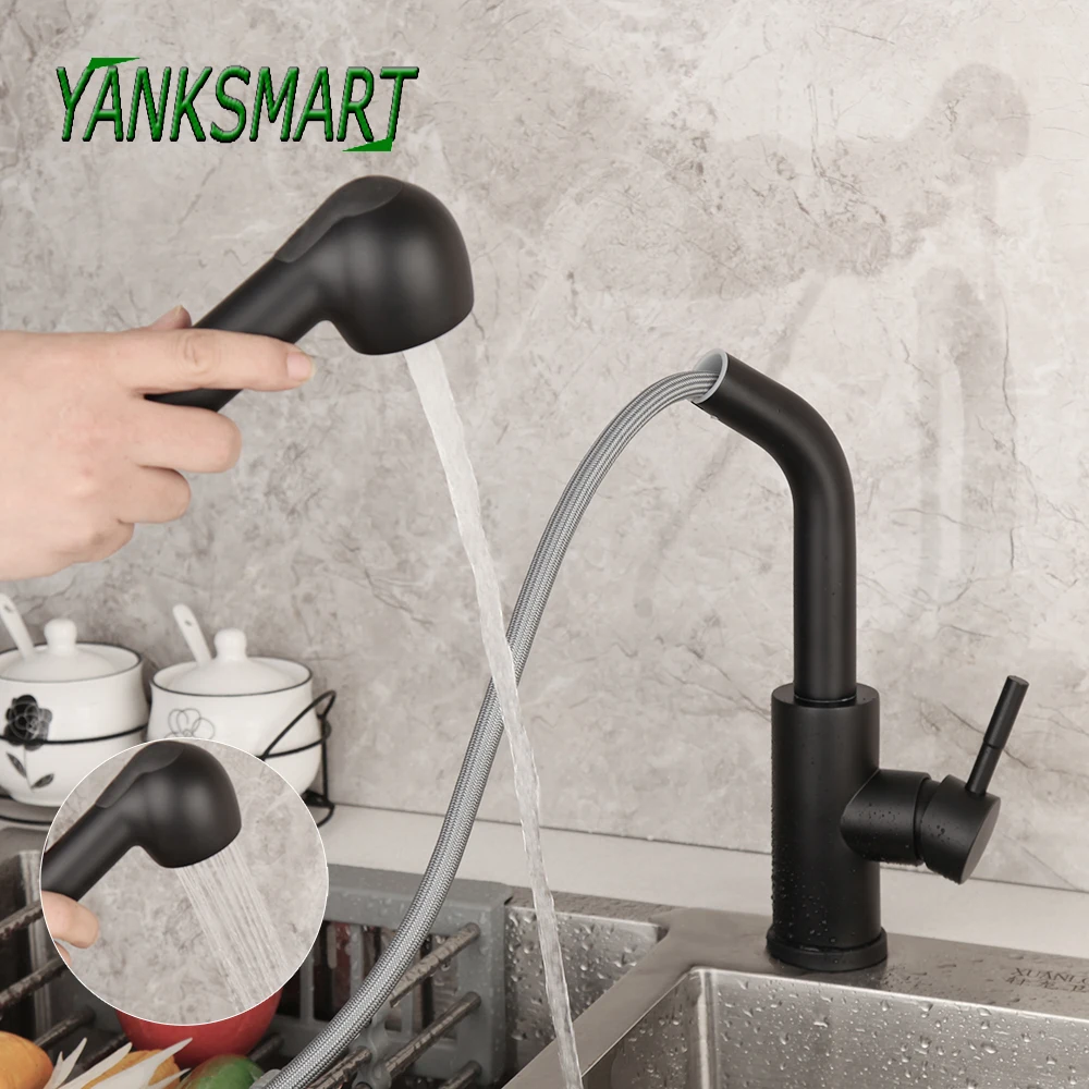 

YANKSMART Kitchen Basin Faucet Single Handle Pull Out Spray Sink Tap Hot And Cold Water Crane Deck Mounted Faucets Mixer Taps