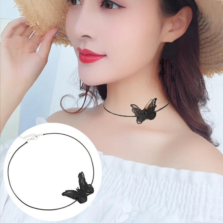 Korean Version Of Lace Clavicle Chain Female Short Paragraph Butterfly Neck Net Red Girl Heart Tide Super Fairy Neck Necklace