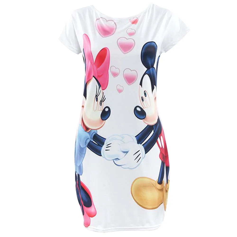 Disney Sexy Minnie topolino stampa Cartoon aderente Slim tubino tubino elegante moda donna Mini abito abiti ropa mujer