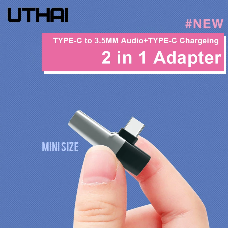 UTHAI C61 type-c na 3.5mm audio nabíjení 2 v 1 adaptér pro macbook Android konvertor postit se nabít MINI rozměr USB C hudba adaptéry