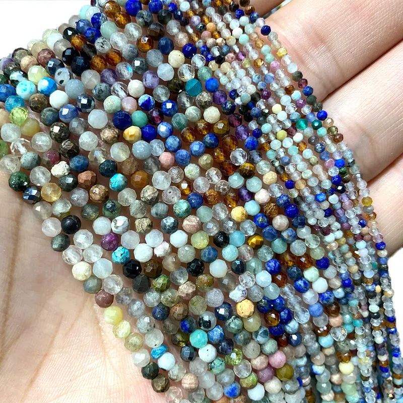 Fine 100% Natural Stone Mix Color Faceted Gemstone Round Spacer Beads For Jewelry Making  DIY Bracelet Necklace 2/3/4MM