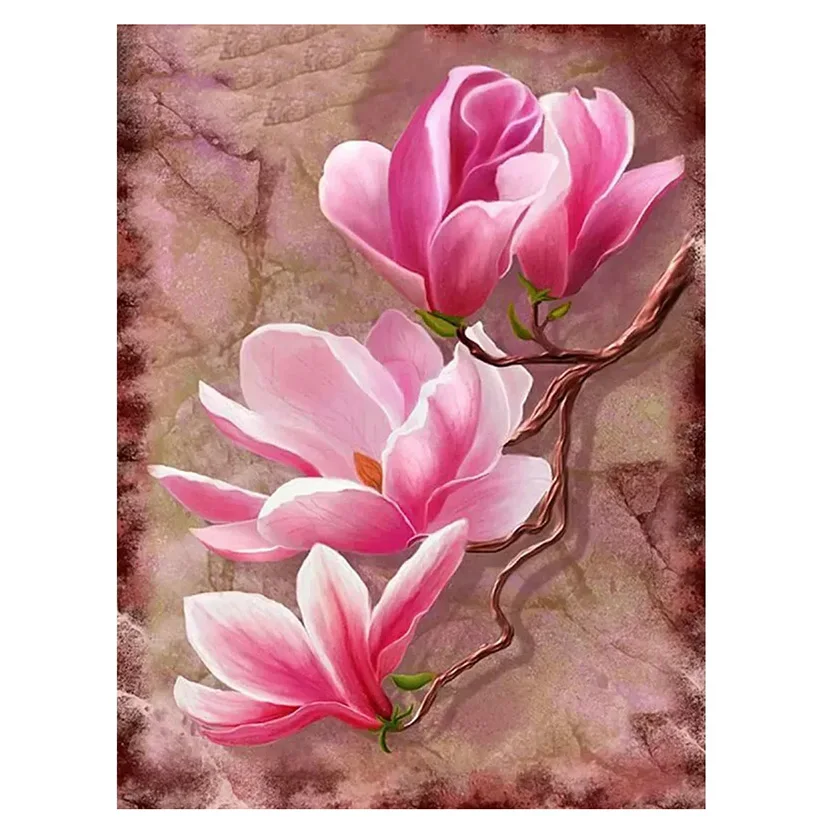 5d Diy Diamond Painting Full Circular Pink Magnolia Flower Embroidery Cross Stitch Rhinestone Mosaic Picture Home Decor FH603