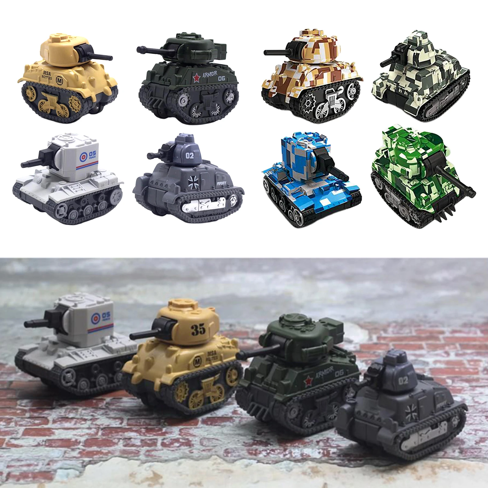 4pcs 1/64 Alloy Tank Model Miniature Tanks Home Decor Ornaments Collection Hobby Toys for Family Kids Boys Gift