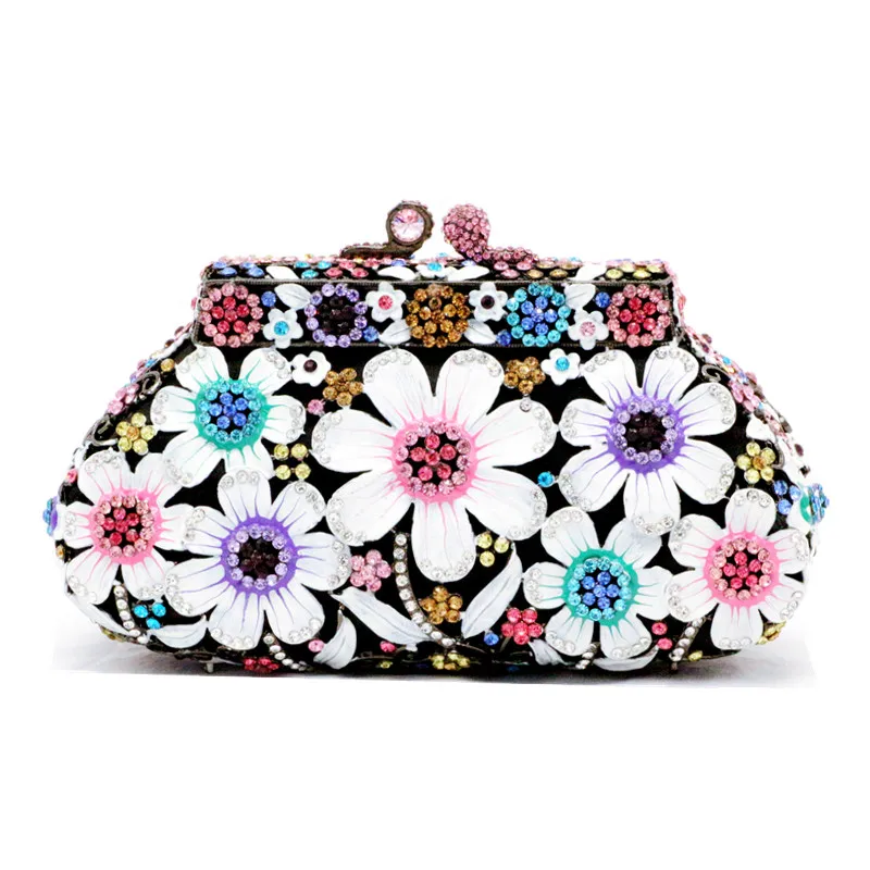 Fashion Hard Jewelry Case Diamond Flower Meta Party Toiletry Handbag Clutches Luxury Brands Wallet Money Ladies Wedding Bags