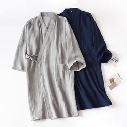 Autumn 100% Cotton Crepe Robes Women Thin Japanese Kimono Bathrobe Solid Half Pijamas Sleep Tops Loose and Soft Dressing Gown