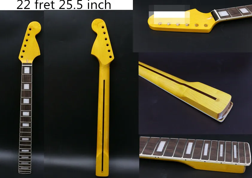 22Fret Guitar Neck 25.5inch Yellow Painting Block Inlay Canada Maple Big Head