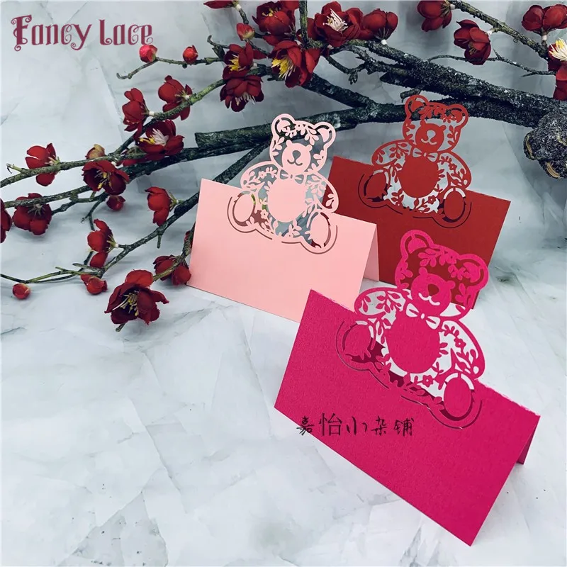 50pcs Laser cut Bear Design Birthday party Place table holder Cards Party invitation Cards Name Place Table Cards Decor