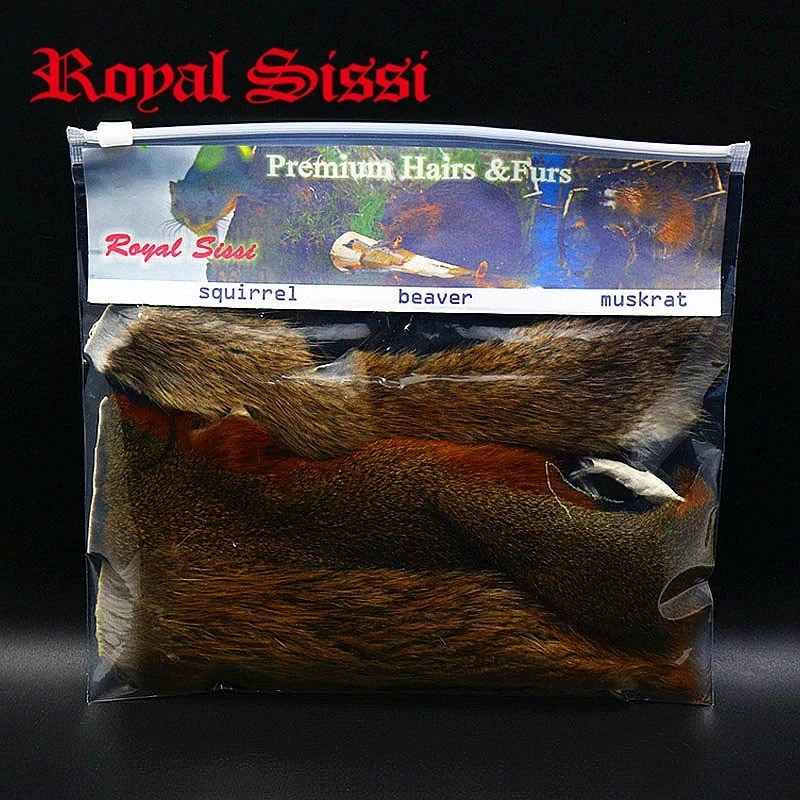 Royal Sissi selected short hairy skin furs combo fly tying hairs& furs squirrel skin Beaver& muskrat body hair with guard hairs