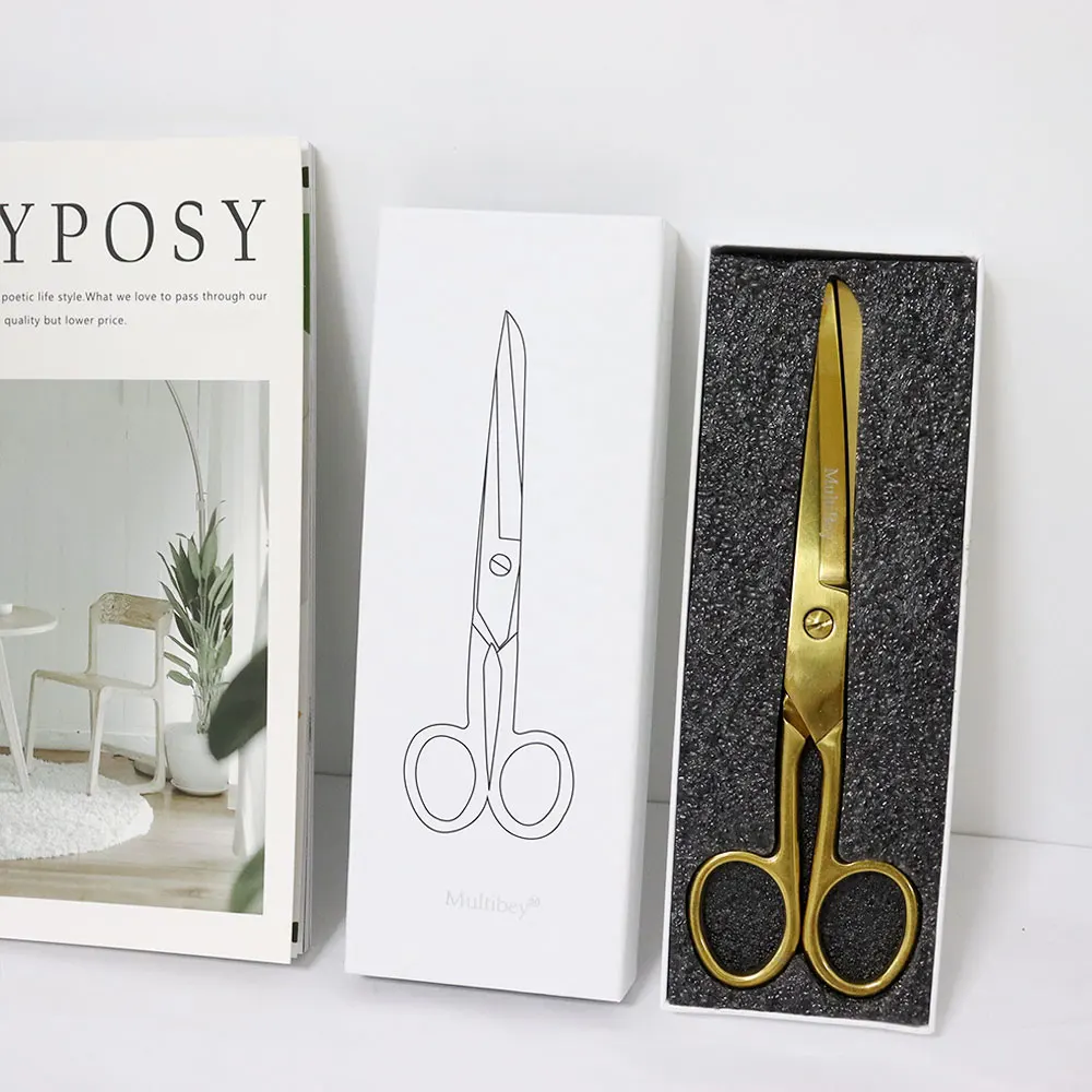 Golden 7-Inch Scissors Full Metal Blade Round Handle Fashionable Atmosphere Practical Office Household Stationery Scissors