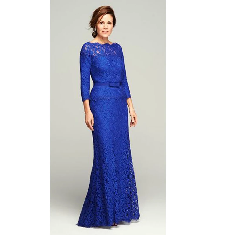 Abiti da sera a sirena in pizzo blu Royal robe de soiree 2016 abiti da sera convenzionali maniche a 3/4 abiti per la madre della sposa