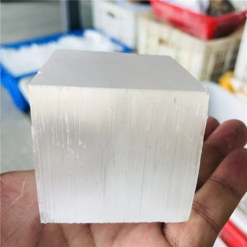 Natural selenite crystal rod square white gypsum stone geometric cube mineral specimen healing stone