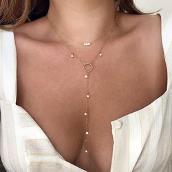 KISS WIFE Fashion Long Pearl Necklace For Women Boho Multilayered Pearl Pendant Necklace 2021 Trend Choker Sweater Chain Jewelry