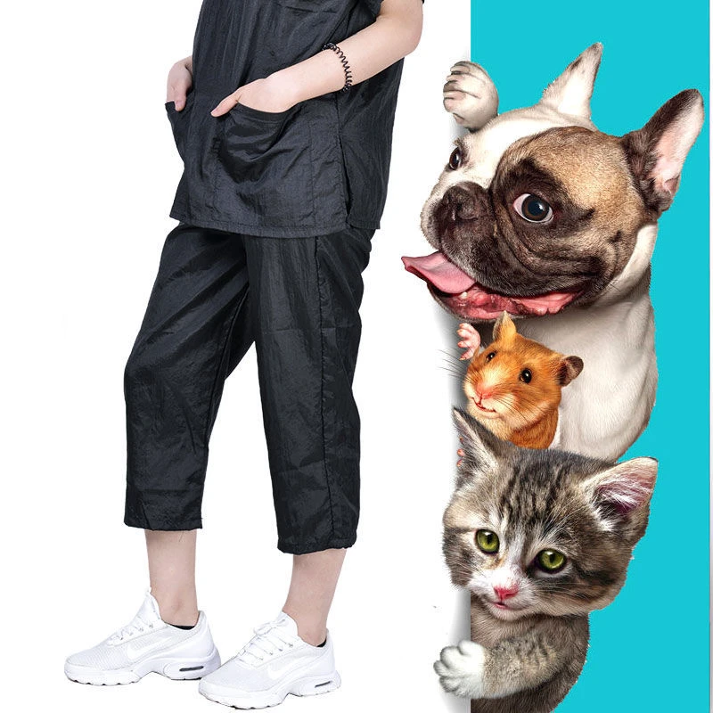 Pet Shop Groomer Overalls Anti-hair Work Clothes Non-stick Hair Pants Breathable Trousers Waterproof Cropped pants Shorts Y0625