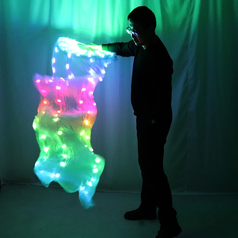 LED Full Color Belly Dance Silk Fan Veil Stage Performance Accessories Prop Light Belly dance LED Fans Shiny Rainbow