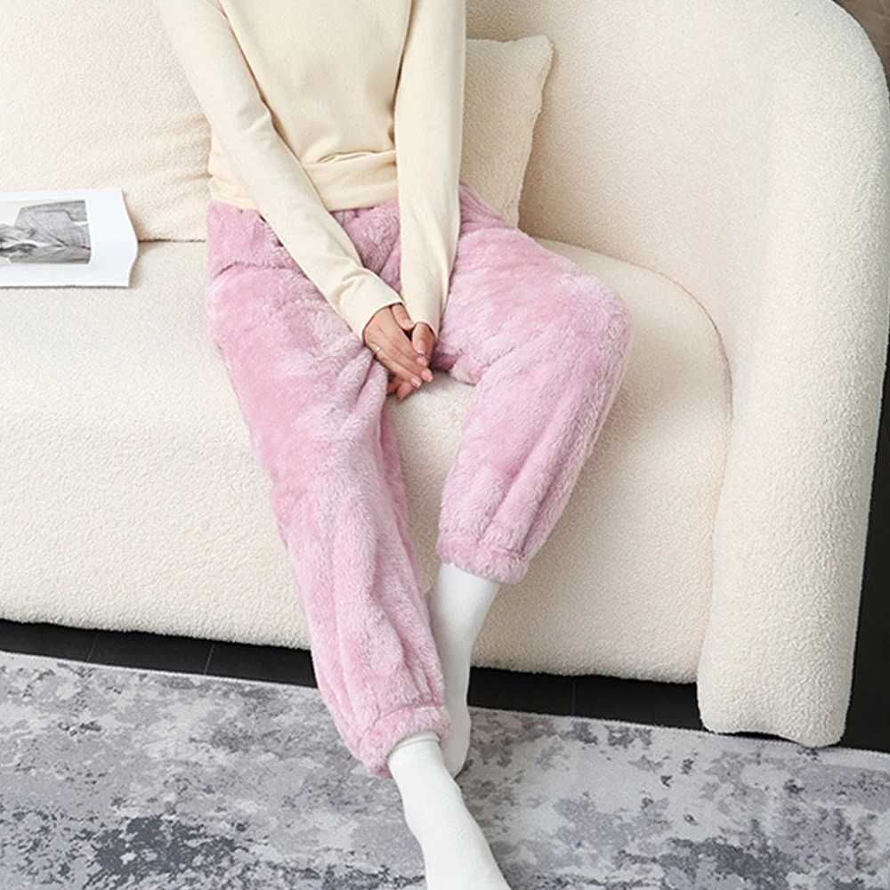 New Winter Pajamas Home Pants Women Thicken Warm Elastic Trousers Loose Fleece Pijamas Pants Sleepwear Solid Autumn Nightwear