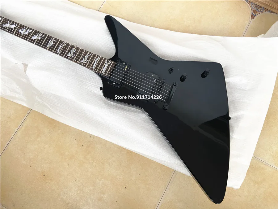 High quality custom version of the goose-shaped werewolf inlaid black electric guitar can be customized free shipping