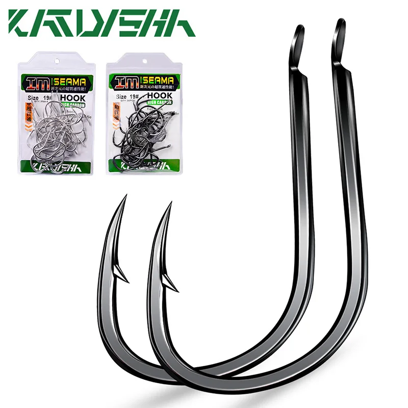 KATYUSHA 30Pcs High Carbon Steel Offset Barbed Fishhooks 11#-20# Flat Carp Fishing Hooks Single Jigging Hooks Accessories Tackle