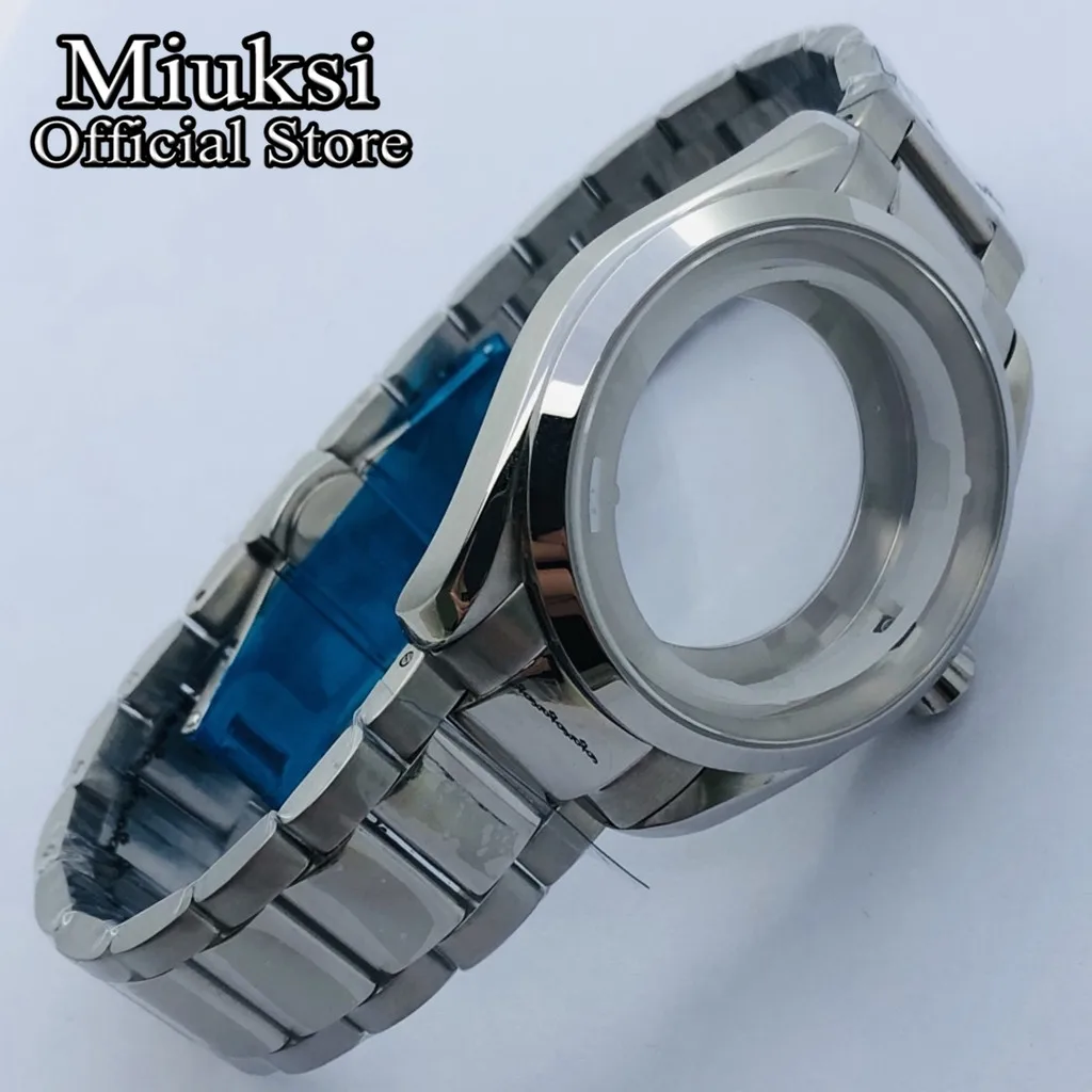 Miuksi 40mm silver sterile case sapphire glass stainless steel bracelet fit NH35 NH36 movement