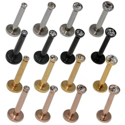 16PCS Wholesale Price Surgical Steel Internally threaded CZ Gem Labret Lip Ring Zircon Ear Tragus Cartilage Earring Piercing 16G