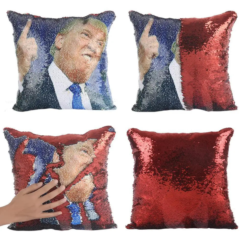 Federa per cuscini con paillettes reversibili magiche Super brillanti Trump Rainn Wilson magica fodera per cuscino con gabbia per cuscino decorativo