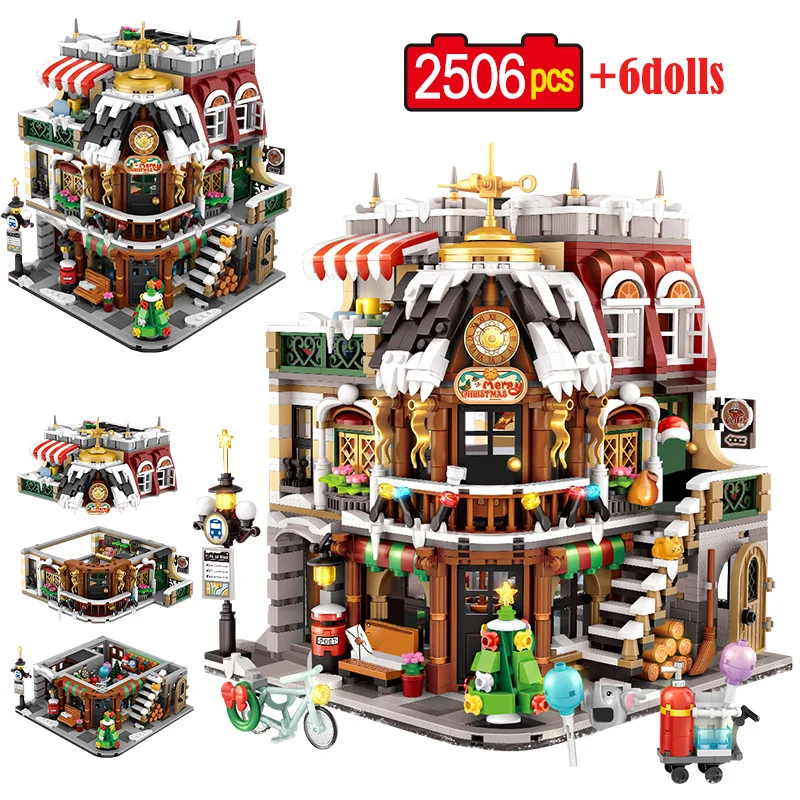 

2506PCS Mini City Street View Christmas Cafe House Building Blocks Friends Architecture Shop Figures Bricks Toys For Kids Gifts