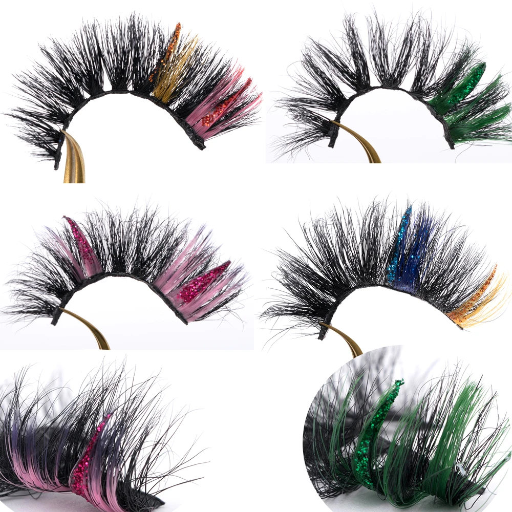 NEW 1Pairs Mink False Eyelashes Colored Lashes New Design Fluffy Glitter Lashes Natural Strip Lashes Makeup Eyelashes