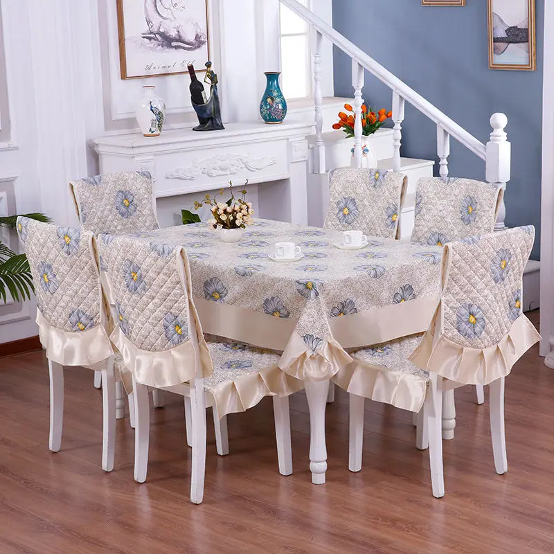 7 Pcs/Set European Style Noble And Elegant Tablecloth, Chair Cover, Cushion Set, Jacquard Fabric, Universal In All Seasons