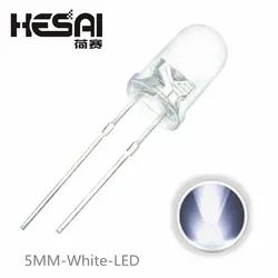 Diodes électroluminescentes rondes, lampe à lumière LED ultra lumineuse, eau claire, blanc, F5, 5mm, 100 pièces par lot