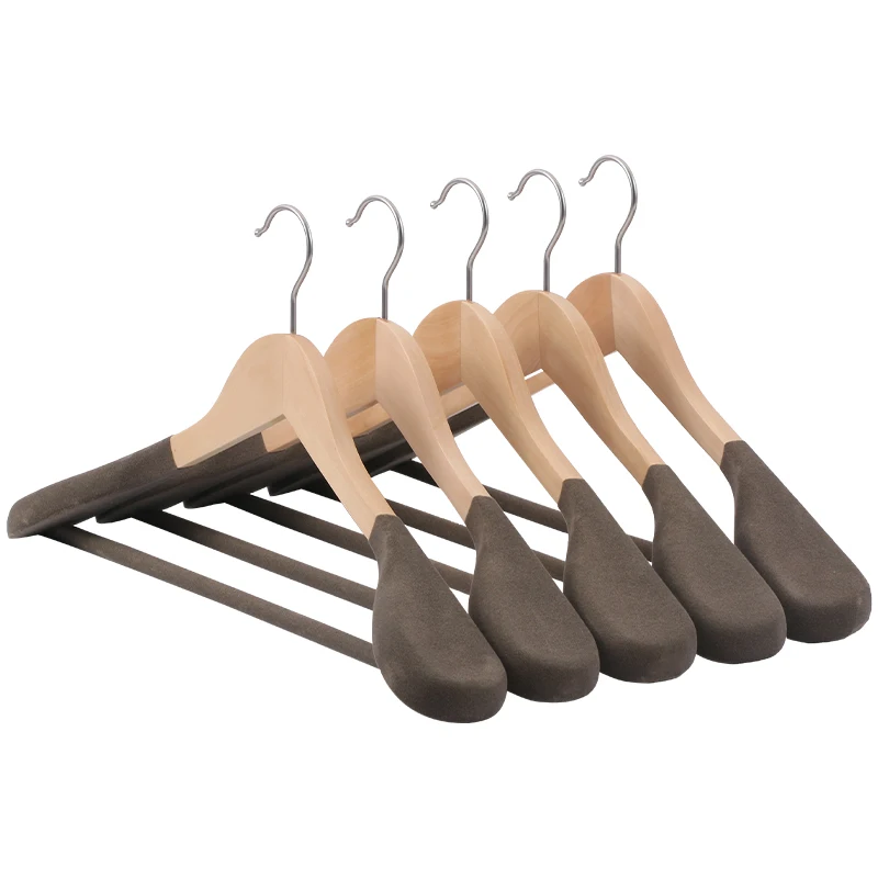 Non-Slip Flocking Wooden Suit Coat Hangers  Closet Organizer  Flocking Wide Shoulder  Luxury Velvet Clothes Hanger