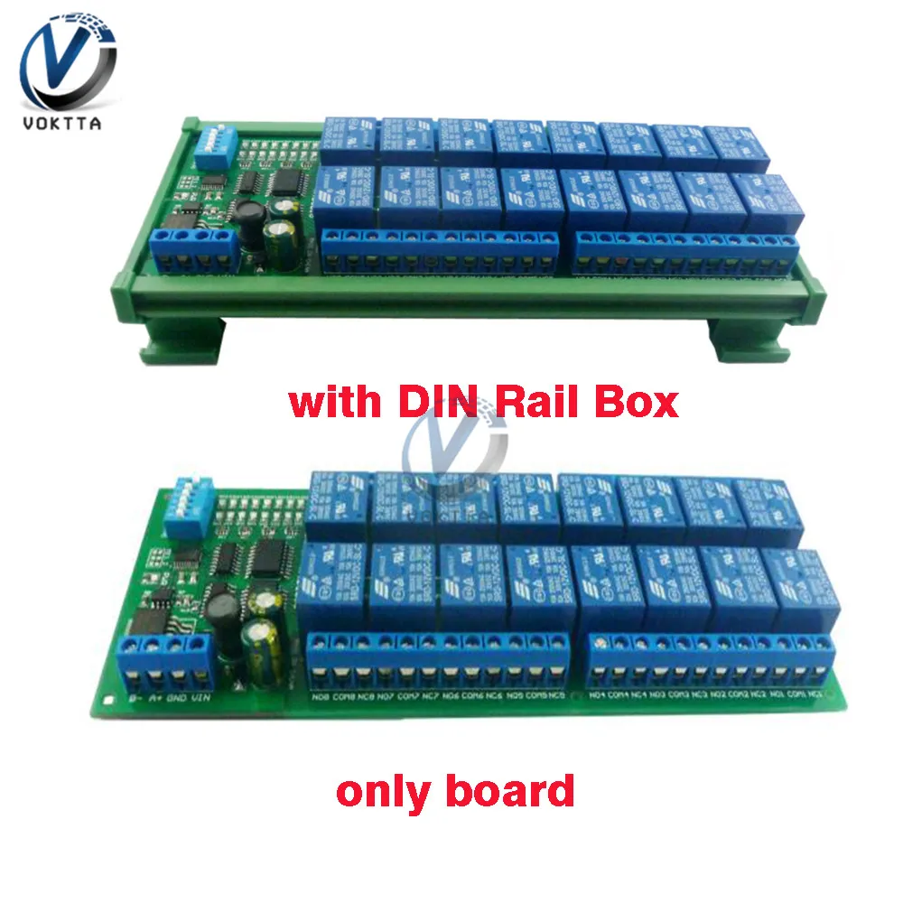 DC 12V 16 Channel RS485 Relay Module Modbus RTU Protocol Remote Control PLC Expansion Board Circuit Board with DIN Rail Box