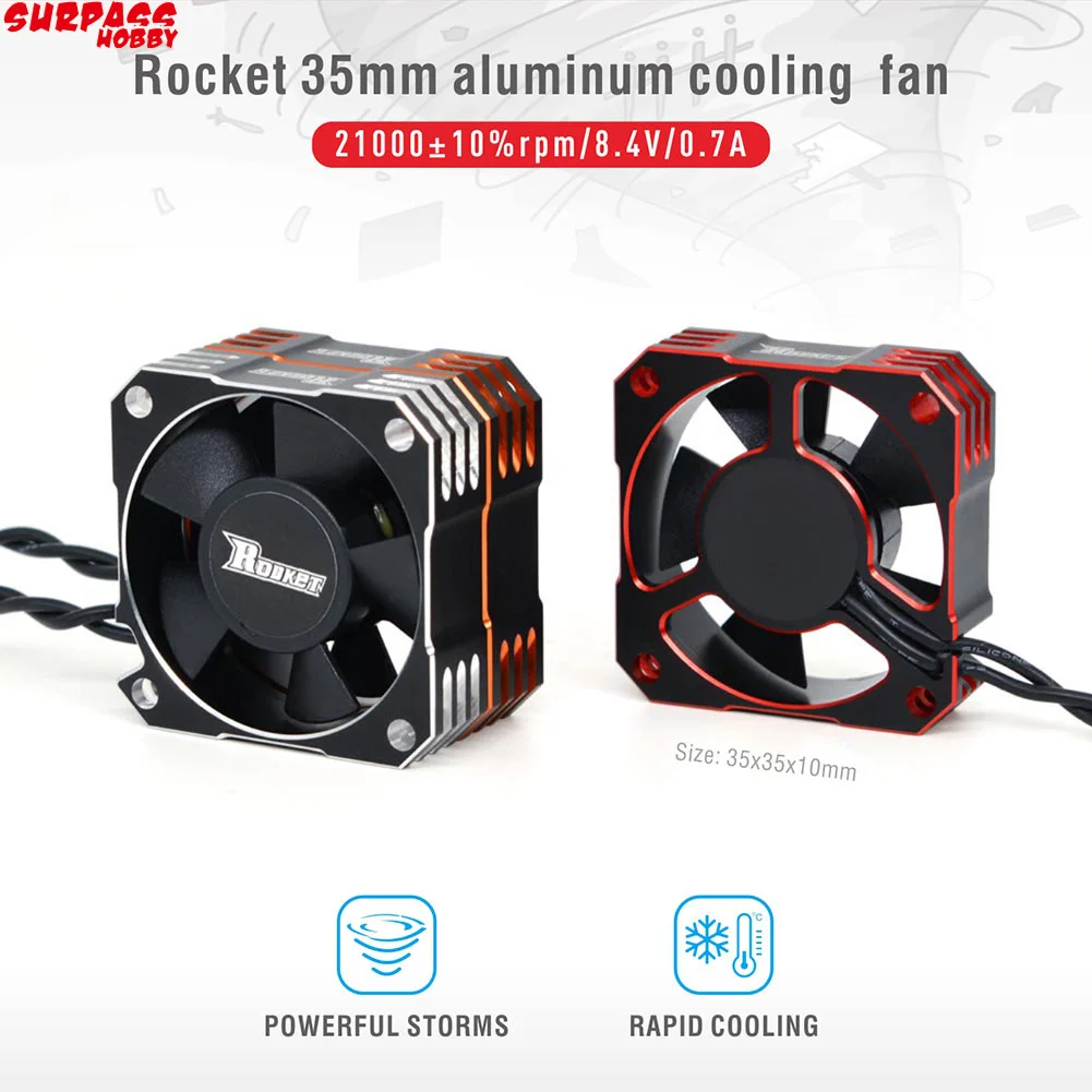 Rocket 25mm 30mm 35mm 40mm 50mm Metal Motor Cooling Fan Fan Heat Sink Fan Cover for 1/10 1/8 1/5 1/12 RC Car Brushless Motor ESC