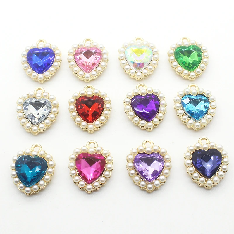 New Metal Heart Pendant Buttons 10Pcs/Lot 18mm Pearl Sewing  Handwork Alloy Pearl Supply Decor Mix Color Jewelry Accessories