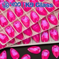 VDD Pear AAAAA K9 Neon Rose Glass Sew On Rhinestones Sewing Crystal Flatback Stones For DIY Clothes Accessories Wedding Dress