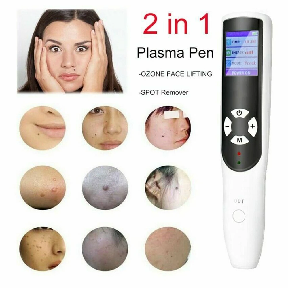 Ozônio Plasma Pen Wart Freckle Remoção Máquina, levantamento da pálpebra, Pele Mole mancha escura removedor, Acne Tratamento, 2in 1