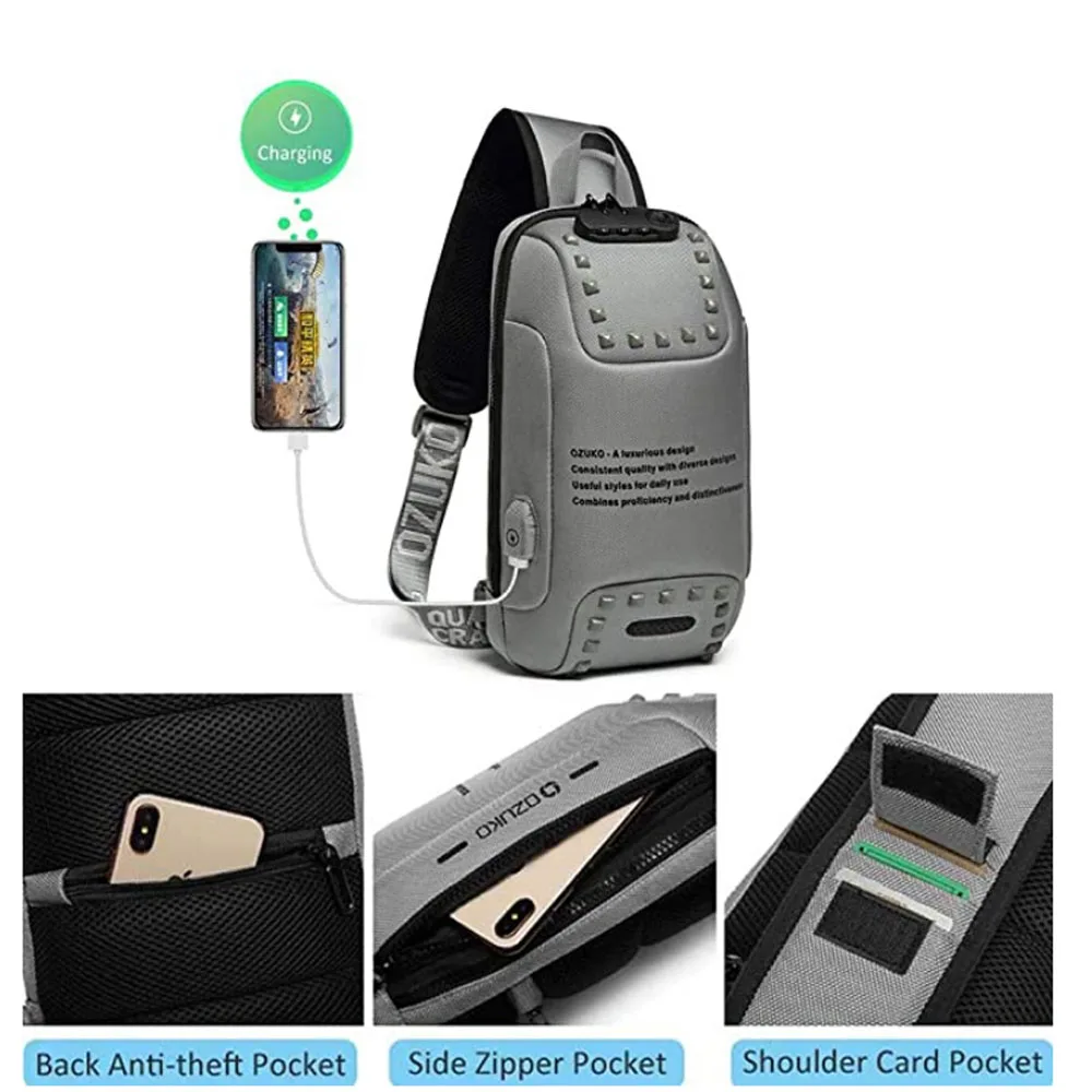 Men USB Anti-Theft Sling Backpack Crossbody  Shoulder Casual Daypack Rucksack for Men Chest Bag