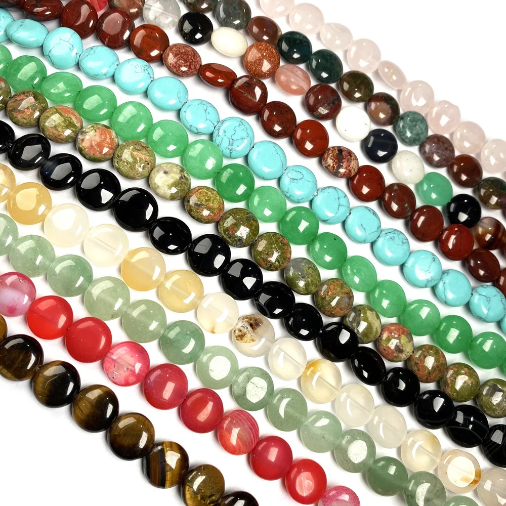 New 40pcs Natural Agates Beads Flat Round Natural Stone Beads For Making DIY Jewelry Necklace Accessories Size 10x10x5 mm