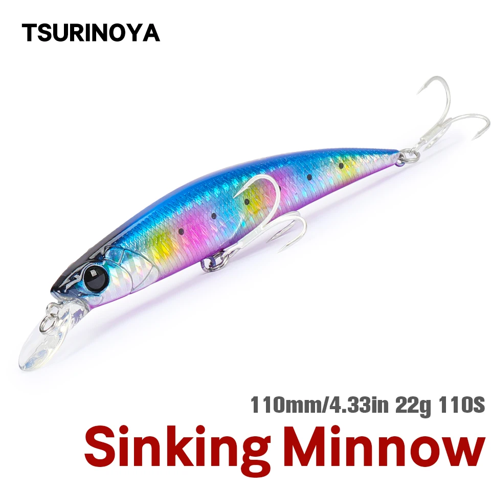 TSURINOYA 110S Sinking Minnow NEW COLOR DW77 110mm 22g Large Trout Pike Seabass Sea Fishing Artificial Hard Bait Jerkbait Wobble