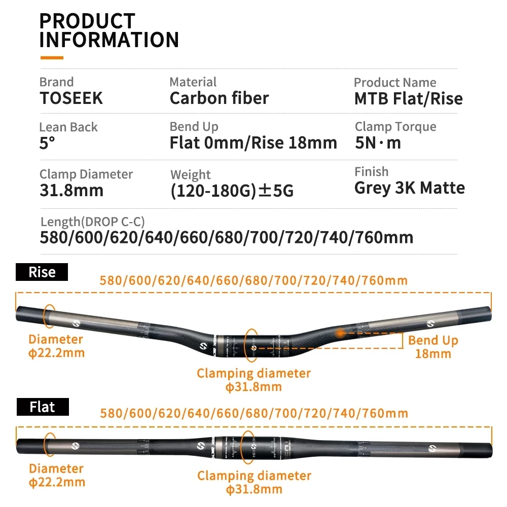 TOSEconvex-Guidon plat en fibre de carbone pour vélo de montagne, VTT, pièces de vélo, Riser, 256, 3K, 31.8mm