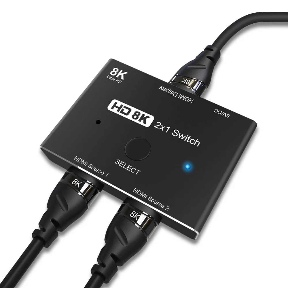 Compatível com HDMI 2.1 Switch Adapter, 2 em 1 Out, Ultra Speed, 48Gbps, 8K @ 60Hz, 4K @ 120Hz, Botão para Projetor HDTV